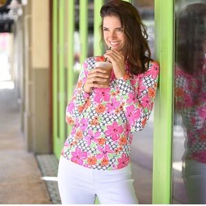 IBKUL 1/4 Zip Pullover Pink And Green Floral Size Medium